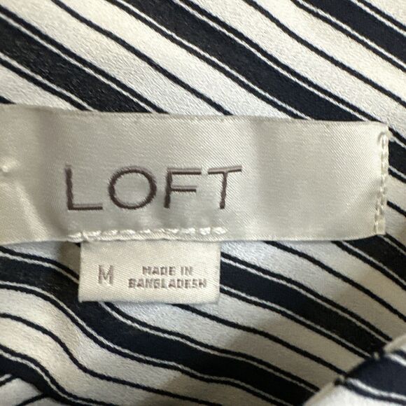 LOFT Women's  M Striped Button Down Shirt Blouse Pinstripes Black White - Picture 3 of 14